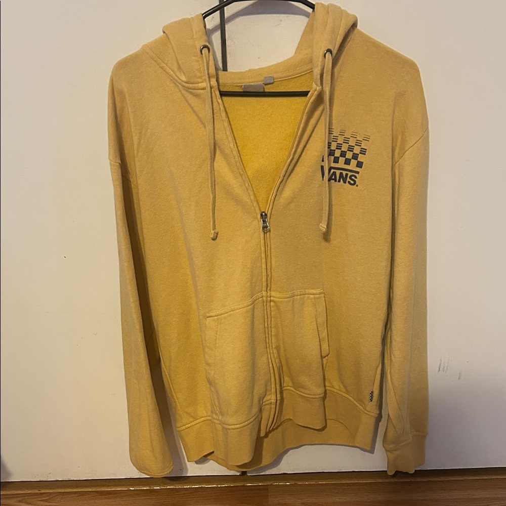 Preloved-Boys/Mens-Vans Mustard Yellow Hoodie with Checkered Logo. PTP 20